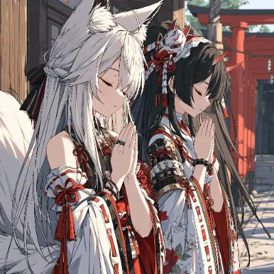 白狐と鬼の神前祈り