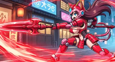 紅蓮の槍を振るう猫型戦乙女