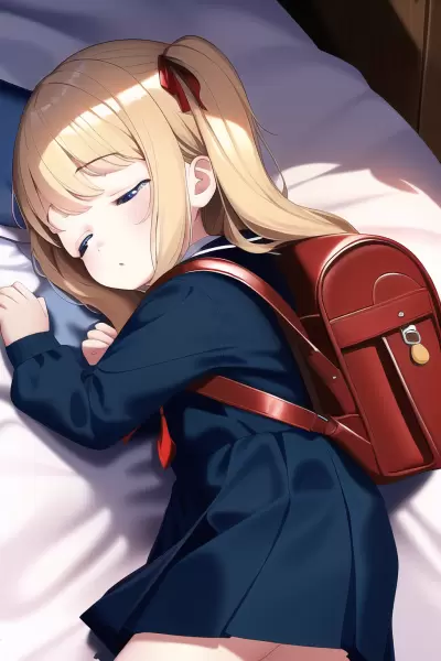 帰宅して寝ちゃう金髪少女