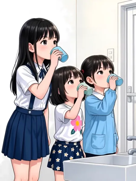 【動画】シンクロ歯磨き！三姉妹（連作6/20）