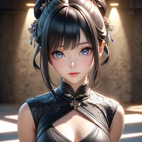 青い瞳の黒髪美少女