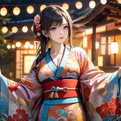 宵の灯火と着物美少女