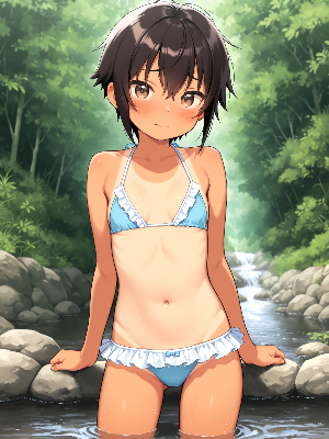 フリル水着を着せられた親戚ボーイッシュ少女