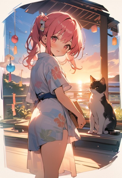 猫と見た夏の夕暮れ