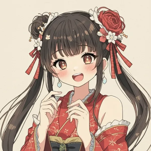 エアイピクターズの「表情を作る」使用、花咲く笑顔のチャイナ娘