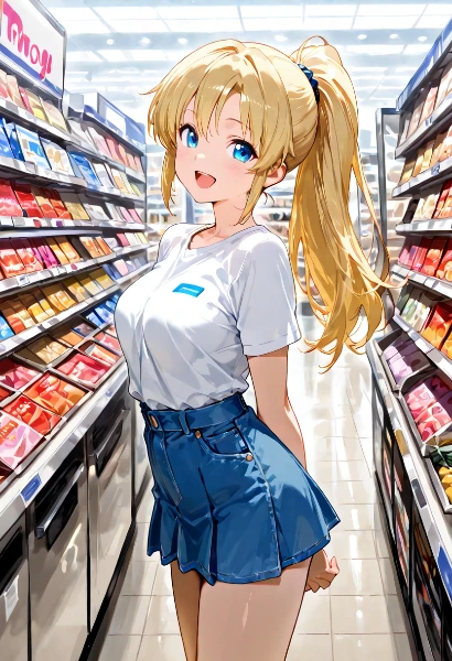 笑顔のポニーテール店員さん