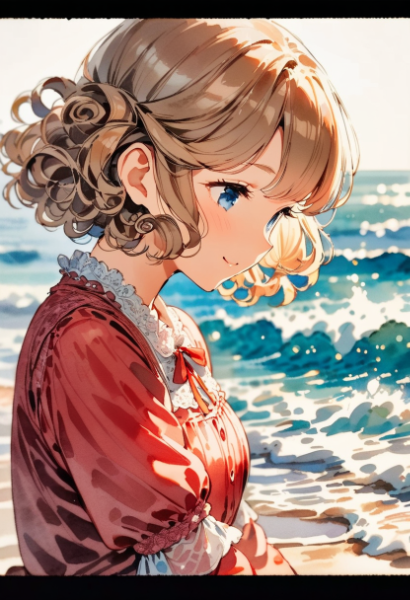 青い海と赤いブラウス