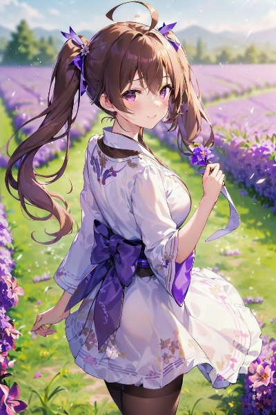 和装の彼女とナツスミレ畑２