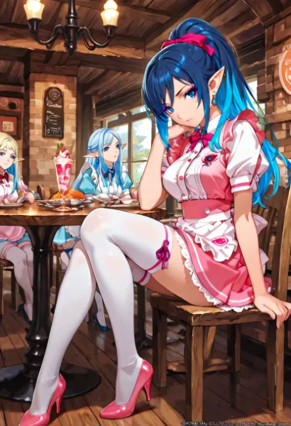 青髪エルフの甘いカフェ休憩