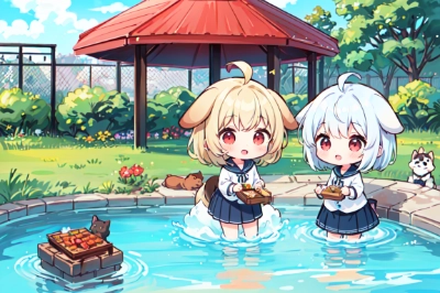 プールでバーベキューパーティー