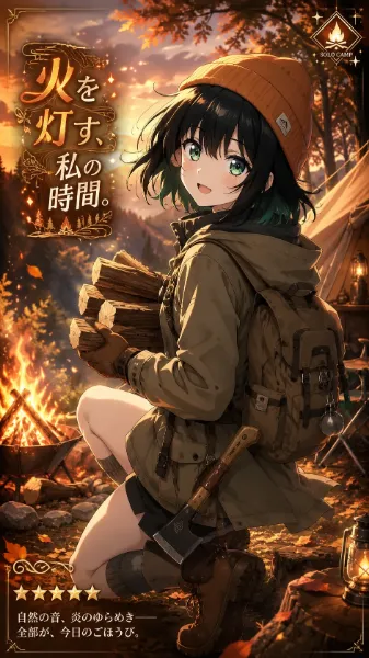 夕暮れの森で、火を灯す