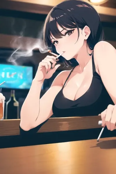 バーでタバコを吸う女性