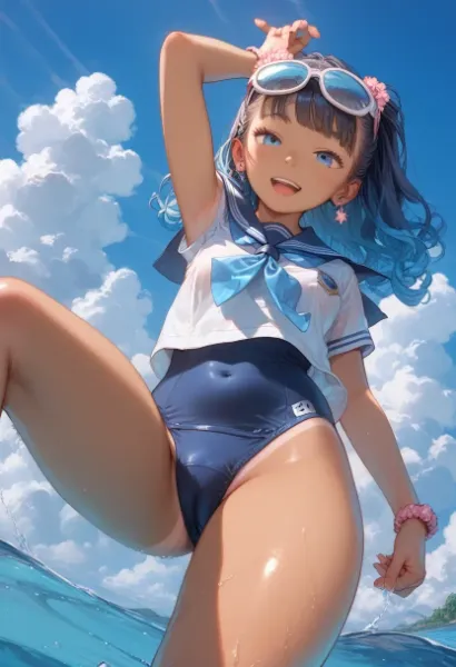 セーラー服&スクール水着のギャルJK