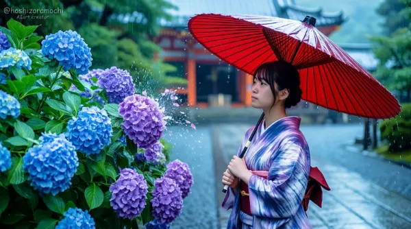 紺青の追憶：和傘に滴る梅雨の調べ