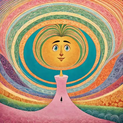 虹の渦に微笑む太陽