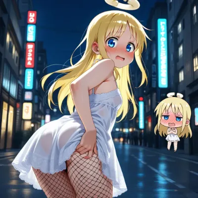 夜の街に立つ金髪の♂天使