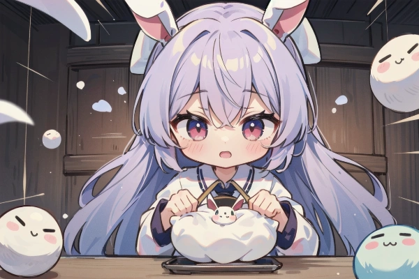 餅つき用の餅に兎が入っちゃってあわてるイナバ