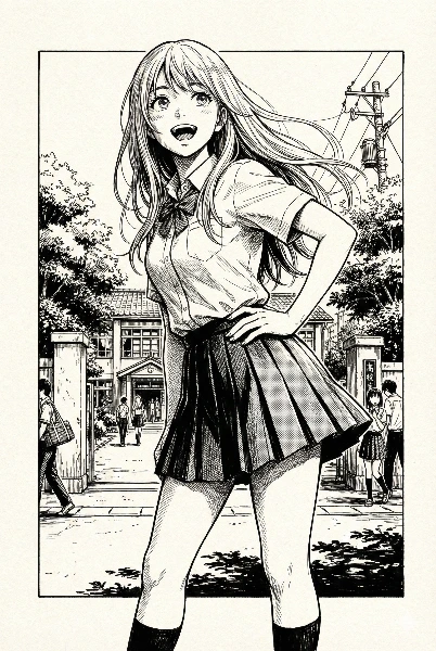 扉絵モノクロ_風に舞う金髪の少女