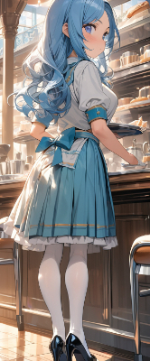 水色のかわいいウエイトレスさん