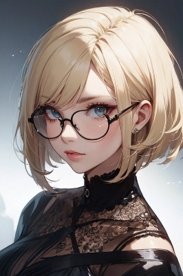 金髪ボブ子　メガネ