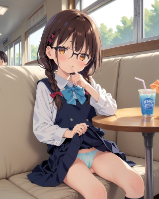 レストランでロリがこっそり見せつけ♡