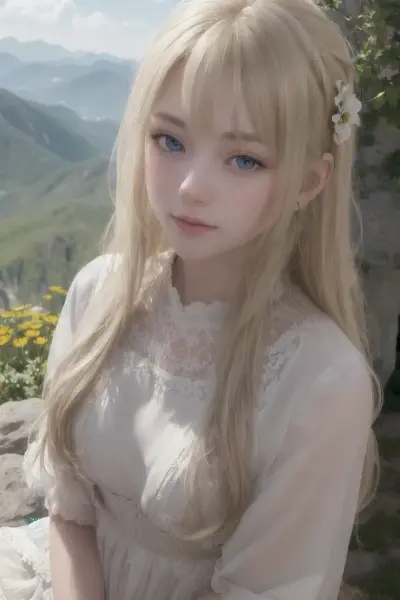 絶景に佇む金色の髪の少女