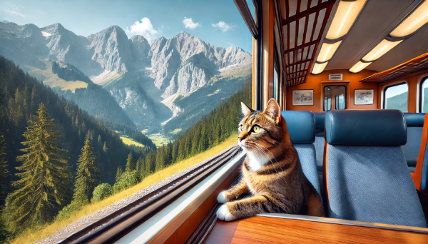 登山鉄道に乗る猫さん