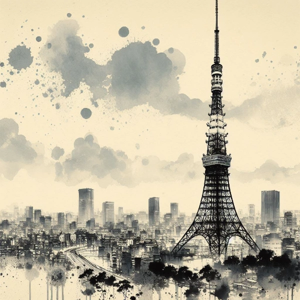 東京タワーの水墨画