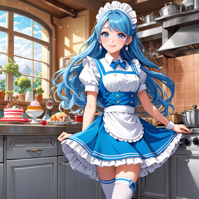 3時の青髪メイドさん