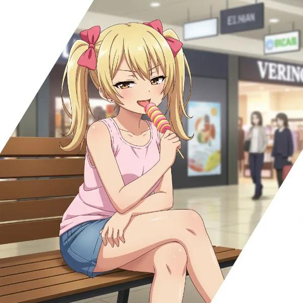 スティックキャンディを舐める女の子