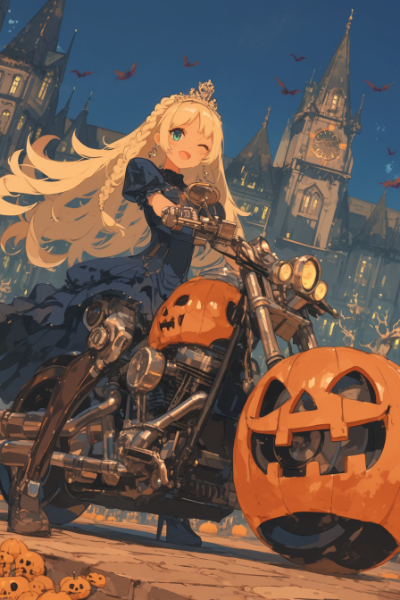 かぼちゃバイクでお城の舞踏会へ駆るサイボーグシンデレラ