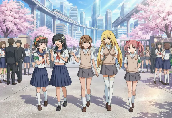 桜舞う学園都市で並んで歩く超電磁砲の5人！