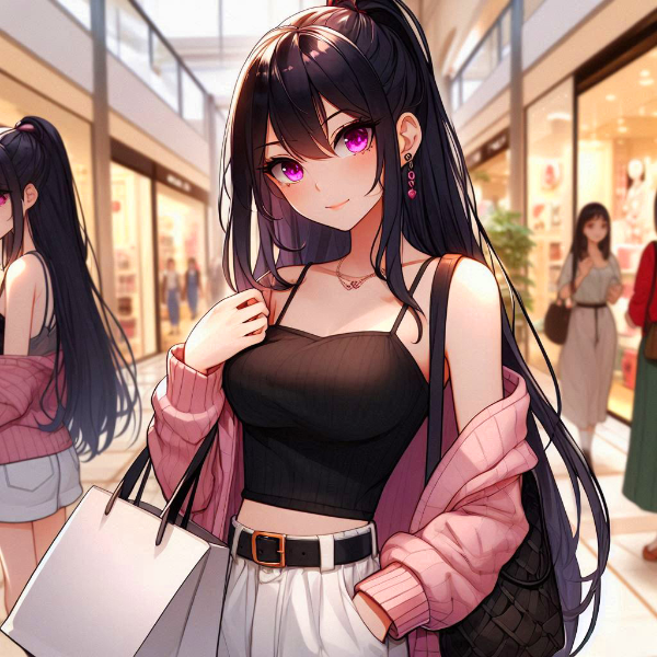 バッグを持っている、黒髪ロング少女＊(12枚)