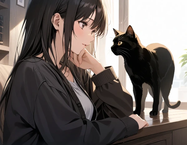 猫と語らう黒髪少女