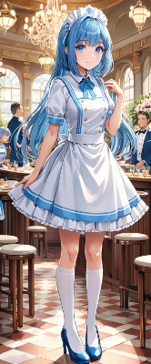青髪ウエイトレスさん