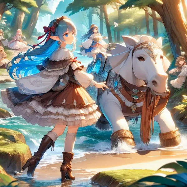 青髪のエルフと白馬の森の旅立ち