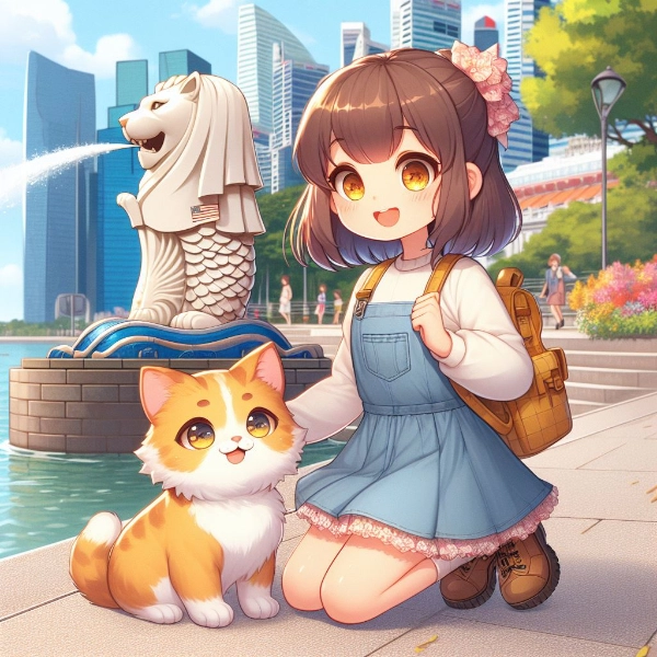 シンガポールを旅しています旅先で出会った猫様と記念写真