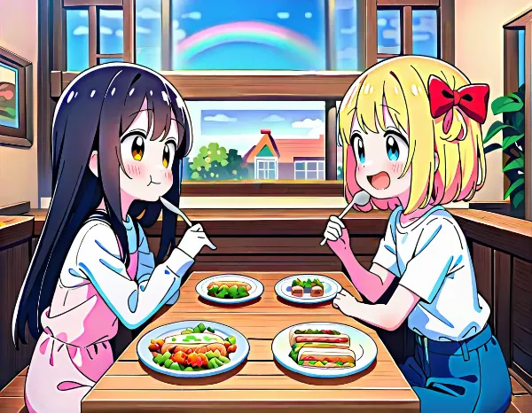 虹が見える部屋で朝ごはんぱくぱく