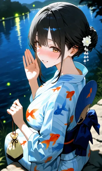 蛍と金魚と浴衣の娘