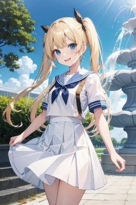 噴水と金髪さん