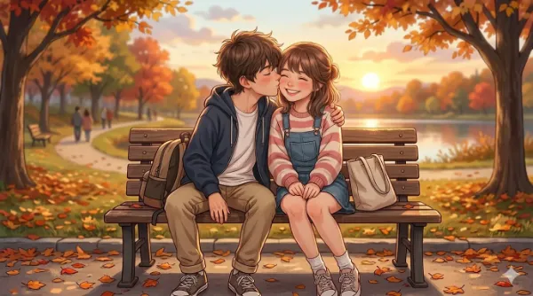 秋の夕暮れに交わすキス