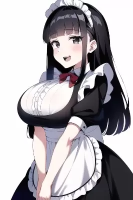 黒髪ぱっつんロングのメイドさん