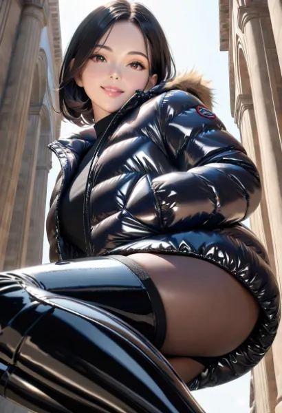 光沢強めなダウンコート