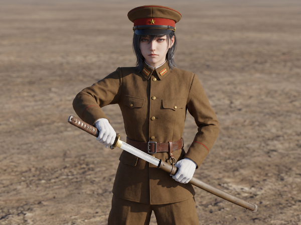九五式軍刀を抜刀する日本軍大尉