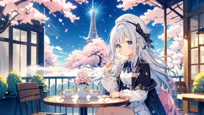 桜を見ながらティータイム
