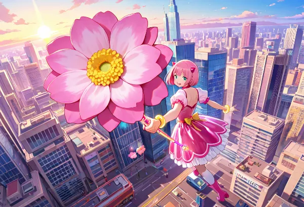 夕陽の街に咲く花の魔法少女