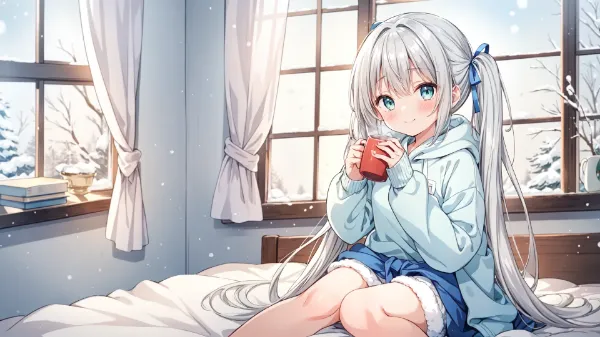 雪の窓辺で温かなひと時