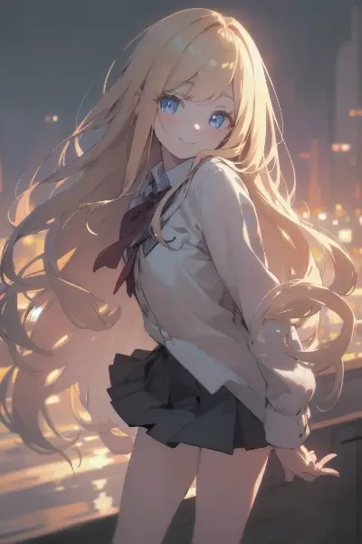 夕暮れに佇む金色の髪の少女