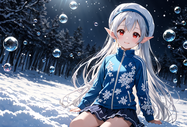 銀髪エルフの雪夜の泡遊び