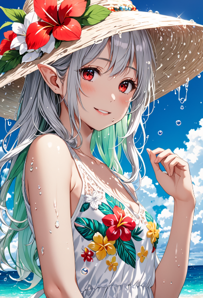 海辺で輝く銀髪エルフの夏